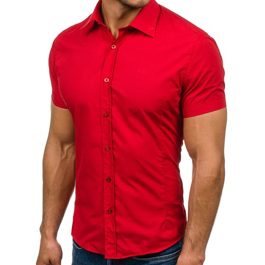 Koszula męska elegancka z krótkim rękawem czerwona Bolf 7501