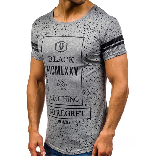 T-shirt męski z nadrukiem szary Denley s023