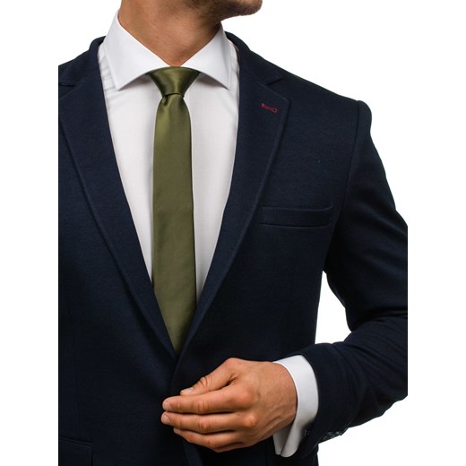 Elegancki krawat męski ciemnozielony wąski Denley K001