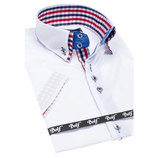 Koszula męska elegancka z krótkim rękawem biała Bolf 3507