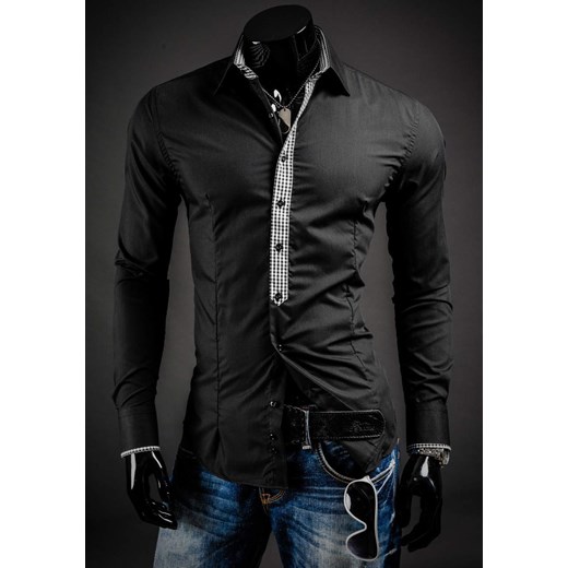Koszula męska elegancka z długim rękawem czarna Bolf 0939