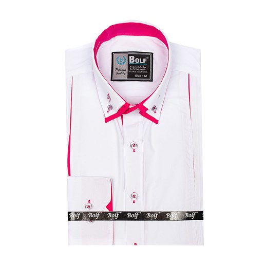 Koszula męska elegancka z długim rękawem biało-różowa Bolf 4744