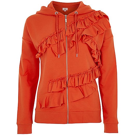 Orange frill front zip-up hoodie  River Island pomaranczowy  