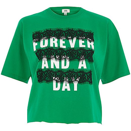 Green 'forever and a day' lace T-shirt  River Island zielony  