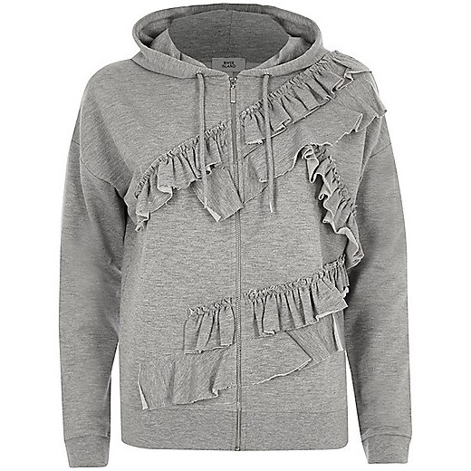 Grey marl frill zip up hoodie  szary River Island  