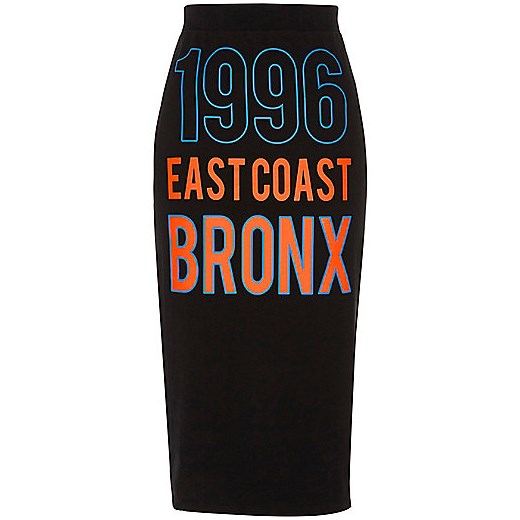 Black ‘1996 Bronx’ jersey pencil skirt  czarny River Island  