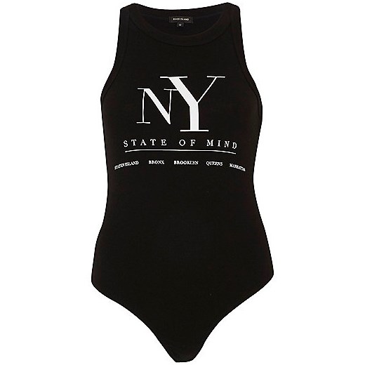 Black 'NYC' sleeveless bodysuit  River Island czarny  