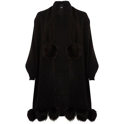 Black pom pom knit longline cardigan  River Island czarny  