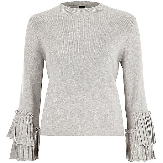 Grey high neck pleated sleeve knitted top  River Island szary  