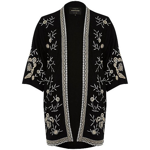 Black embroidered kimono  czarny River Island  