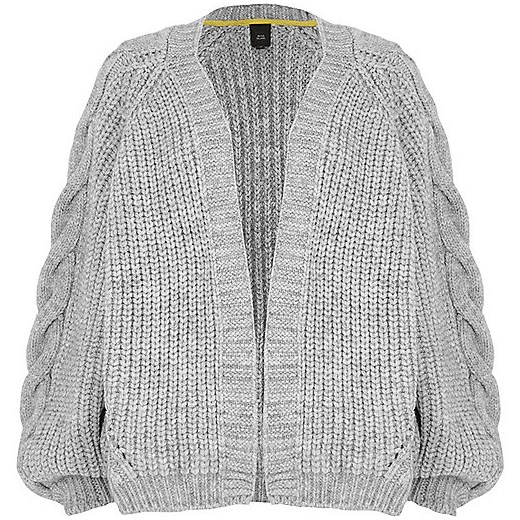 Grey chunky cable knit cardigan  szary River Island  