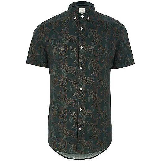 Green paisley print short sleeve shirt  River Island szary  