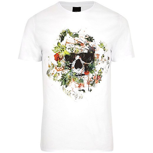 White skull floral print slim fit T-shirt  River Island   
