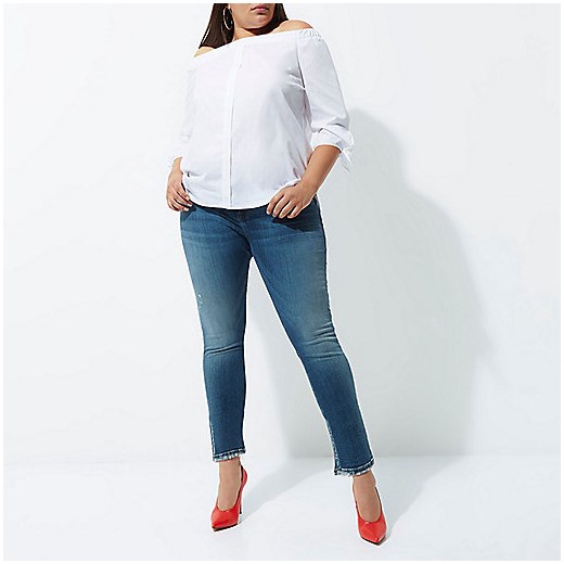 Plus mid blue Alannah relaxed skinny jeans  szary River Island  