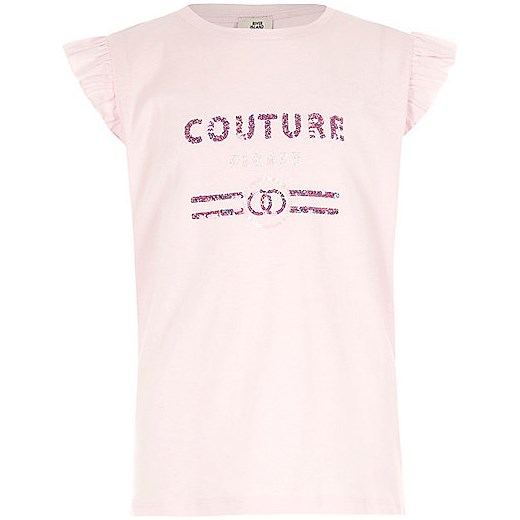 Girls pink 'couture' sequin frill top  bezowy River Island  