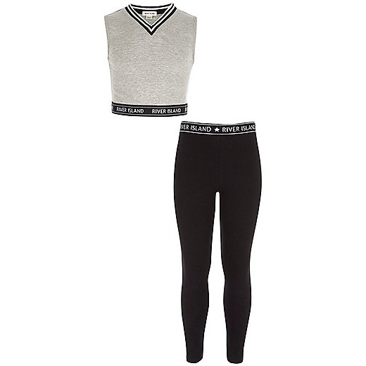 Girls grey crop top and leggings outfit  River Island szary  
