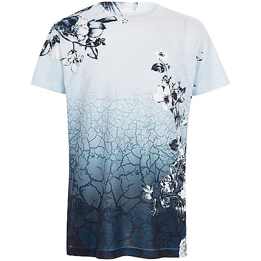 Boys cracked ombre floral print T-shirt  szary River Island  