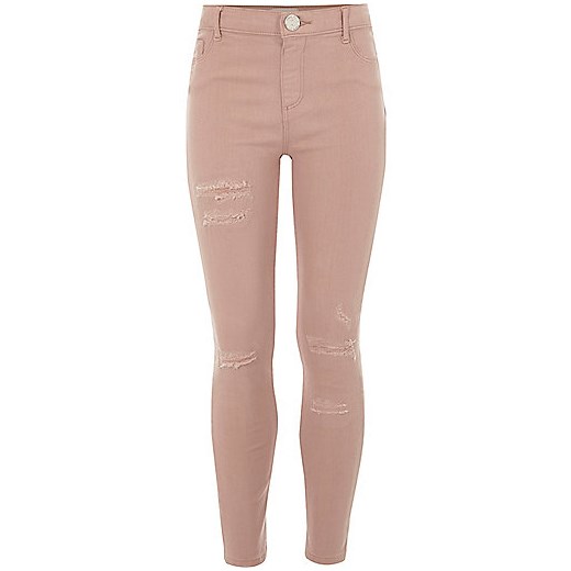 Girls pink Molly ripped skinny jeggings  River Island szary  