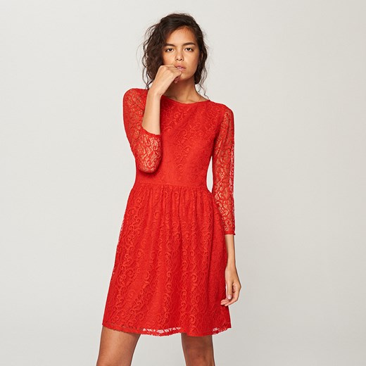 Reserved - Koronkowa sukienka - Czerwony pomaranczowy Reserved 38 