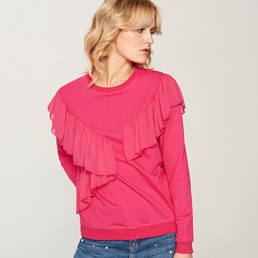Reserved - Bluza z delikatną falbanką - Różowy Reserved rozowy S 