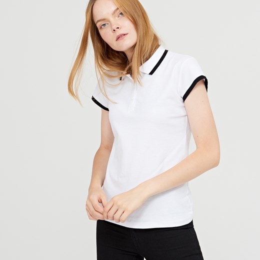 Cropp - Koszulka polo z kontrastową wstawką - Biały Cropp bialy L 