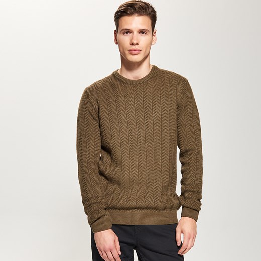 Reserved - Sweter o zarysowanym splocie - Zielony brazowy Reserved L 