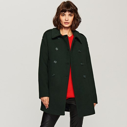 Reserved - Dwurzędowy płaszcz z wełną - Zielony