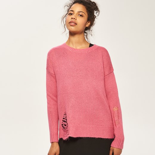 Reserved - Sweter z przetarciami - Różowy