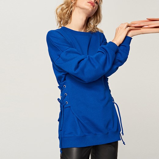 Reserved - Bluza z gorsetowym wiązaniem - Niebieski