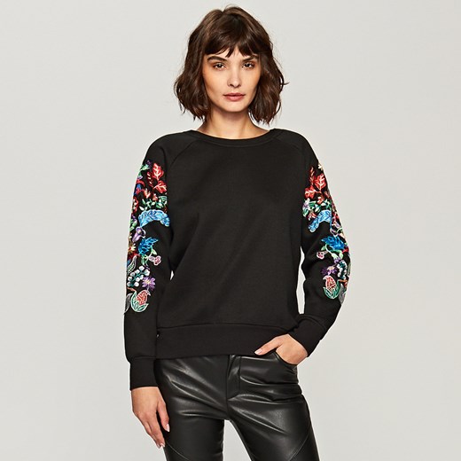 Reserved - Bluza z haftowanym wzorem - Czarny