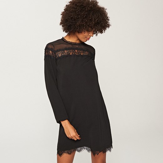 Reserved - Sukienka z koronkowym wykończeniem - Czarny
