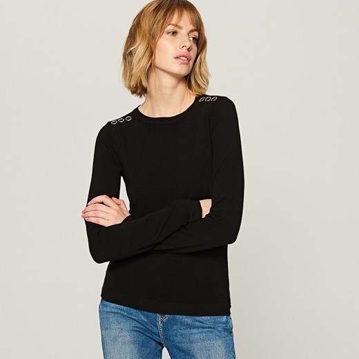 Reserved - Sweter ze zdobieniem na ramionach basic - Czarny czarny Reserved L 