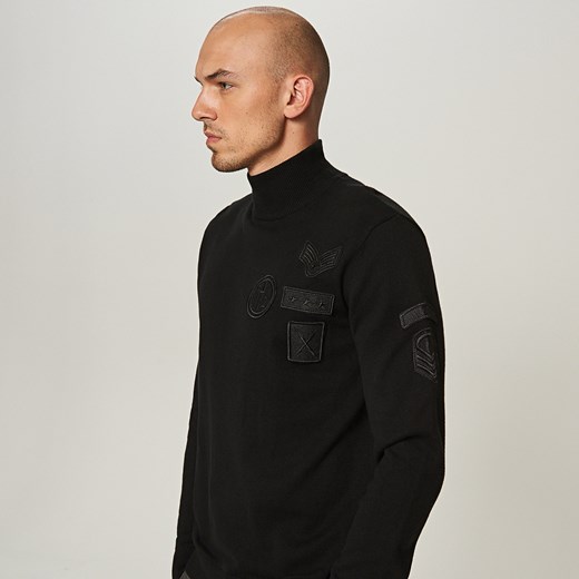 Reserved - Sweter z półgolfem w militarnym stylu - Czarny bialy Reserved XL 
