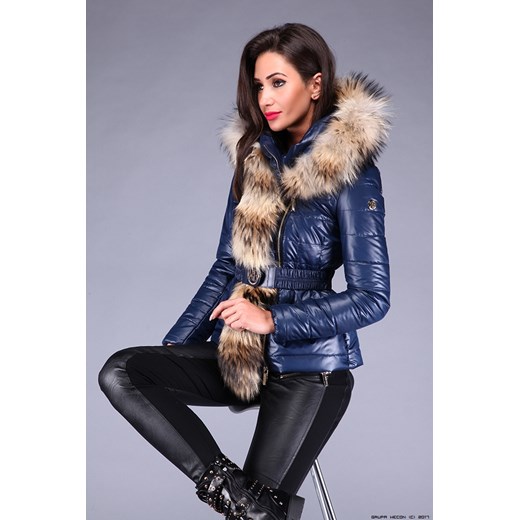 ROBERTA BIAGI ** Pikowana Kurtka + Lisy + Kaptur + Granat Roberta Biagi niebieski S LUXURYONLINE