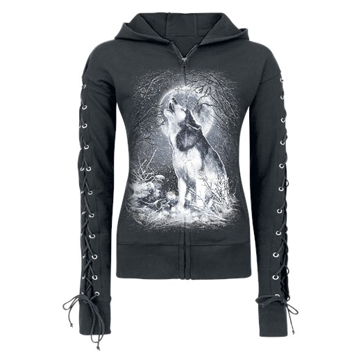 Spiral White Wolf Bluza z kapturem rozpinana damska czarny