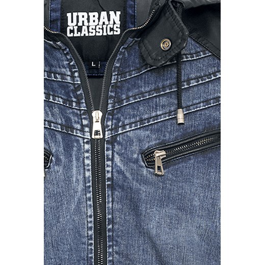 Urban Classics - Hooded Denim Leatherlook Jacket - Kurtka jeansowa - czarny/niebieski
