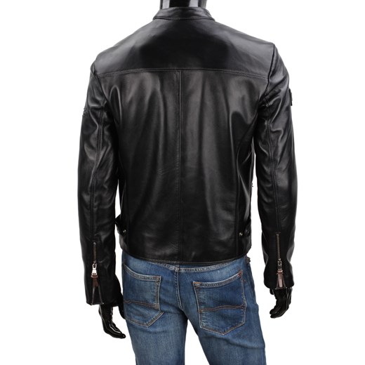 KEN451 - męska kurtka skórzana biker z czarnej skóry naturalnej DORJAN
