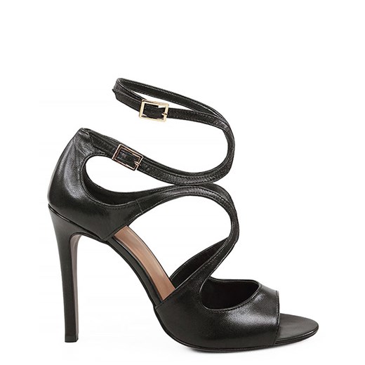 SANNE - Czarne sandały na szpilce z licowej skóry