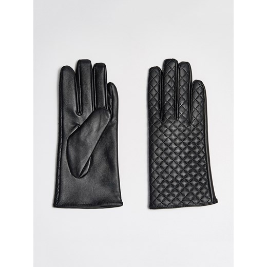 Sinsay - Pikowane rękawiczki z eko skóry - Czarny Sinsay szary M/L 