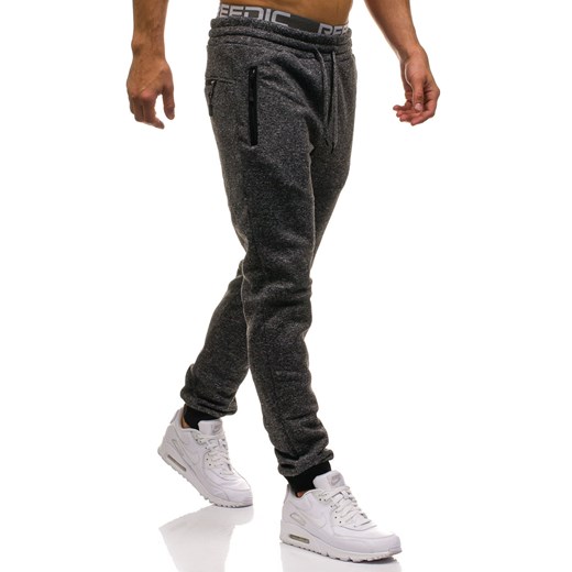 Spodnie męskie dresowe joggery grafitowe Denley W1207  Denley.pl L wyprzedaż  