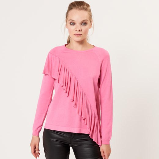 Mohito - Lekki sweter z falbaną - Różowy rozowy Mohito L 