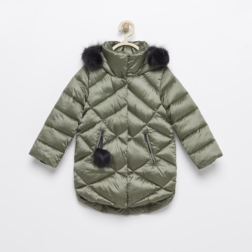 Reserved - Pikowany płaszcz z kapturem - Zielony  Reserved 116 