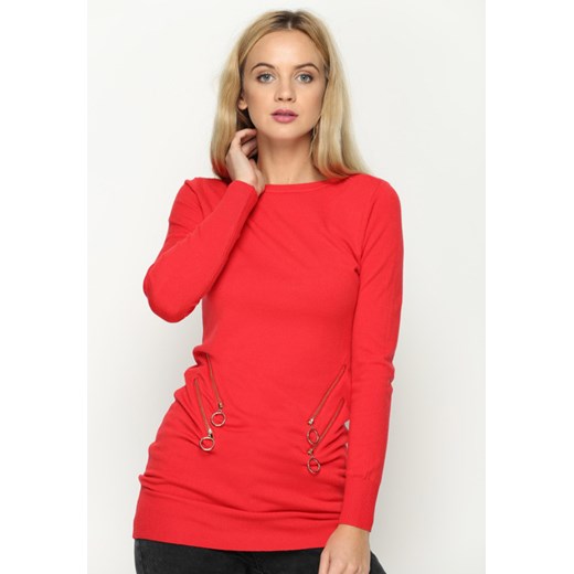 Czerwony  Sweterek Duo Zips   60 okazyjna cena Born2be Odzież 