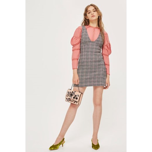 Check A-Line Pinafore Dress bezowy Topshop  