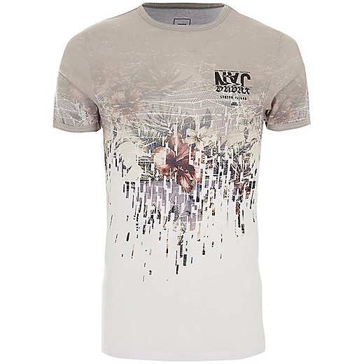 White floral extreme muscle fit T-shirt  szary River Island  