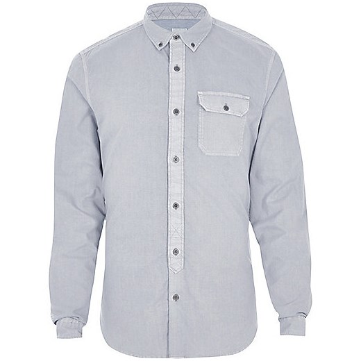 Grey washed slim fit button-down shirt  szary River Island  