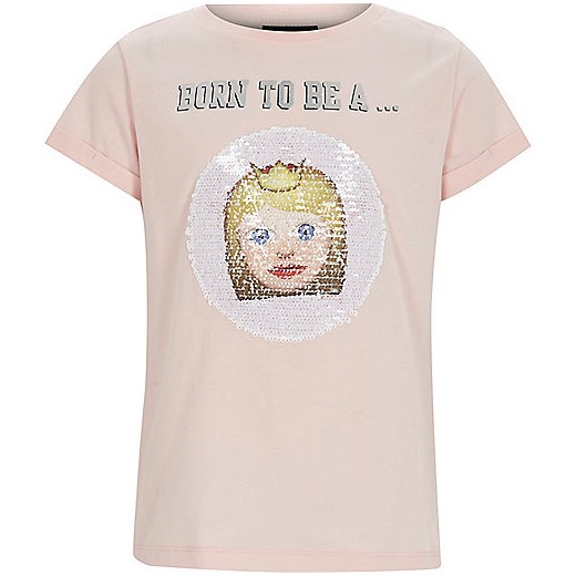 Girls pink 'born to be' emoji reverse T-shirt  River Island szary  