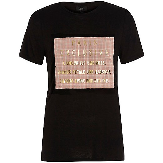 Black 'Paris exclusive' foil print T-shirt  River Island czarny  