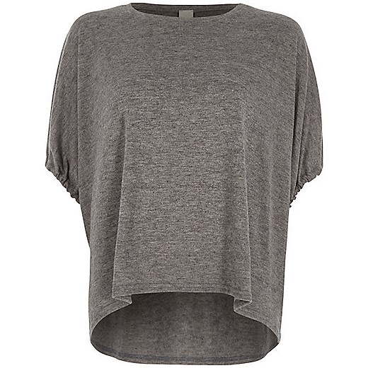 Grey drawstring short sleeve knit top  River Island szary  