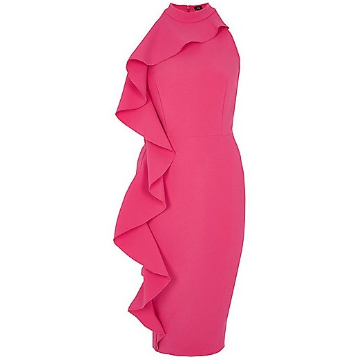 Pink frill side sleeveless bodycon dress  rozowy River Island  